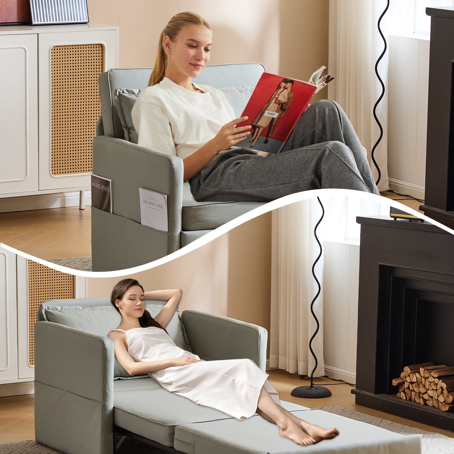 Adult Sleeper Chair Bed, 3-in-1 Convertible Sofa Chair Bed Pull-out Sofa Bed, Convenient Folding Tray Table With USB And Type-C Charging Ports For Living Room Cannot Be Sold On Temu