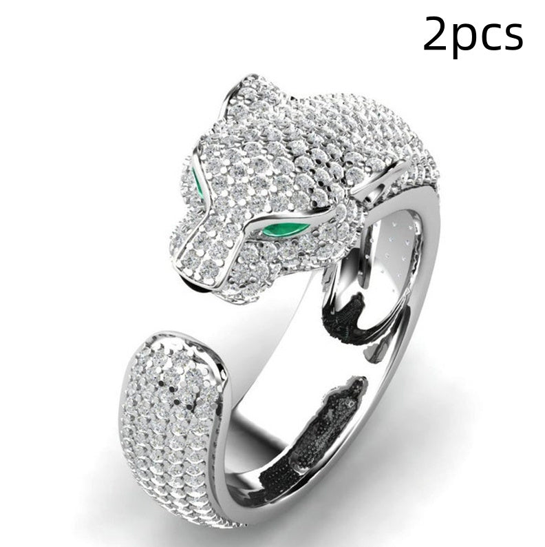 Gold And Silver Leopard Head Full Diamond Ring