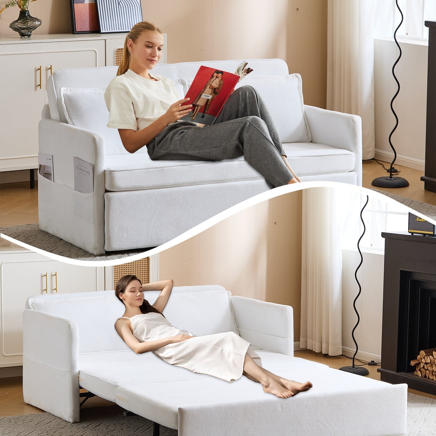 Adult Sleeper Chair Bed, 3-in-1 Convertible Sofa Chair Bed Pull-out Sofa Bed, Convenient Folding Tray Table With USB And Type-C Charging Ports Modern Loveseat For Living Room Cannot Be Sold On Temu