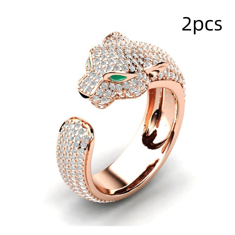 Gold And Silver Leopard Head Full Diamond Ring
